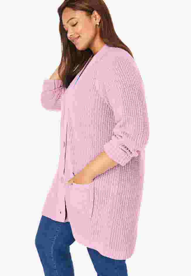 Button-Front Shaker Cardigan image number 2