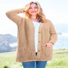 Button-Front Shaker Cardigan Sweater image number null