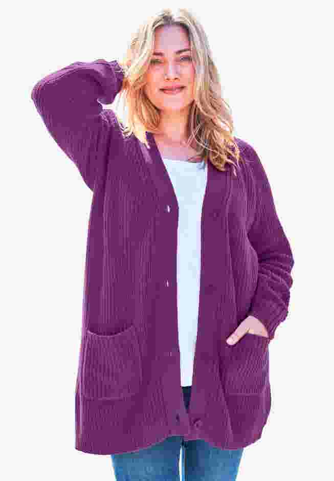 Button-Front Shaker Cardigan image number 0