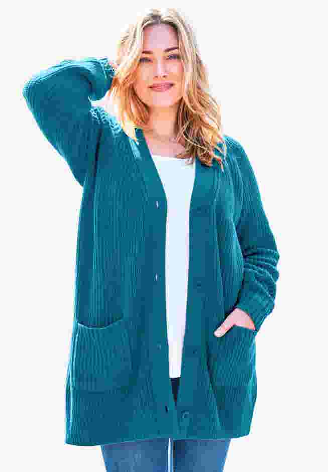 Button-Front Shaker Cardigan image number 0
