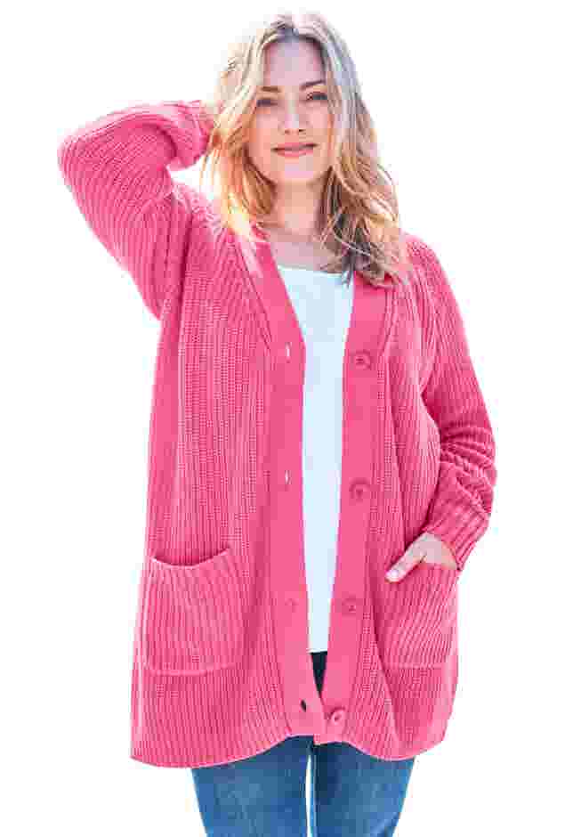 Button-Front Shaker Cardigan image number 0