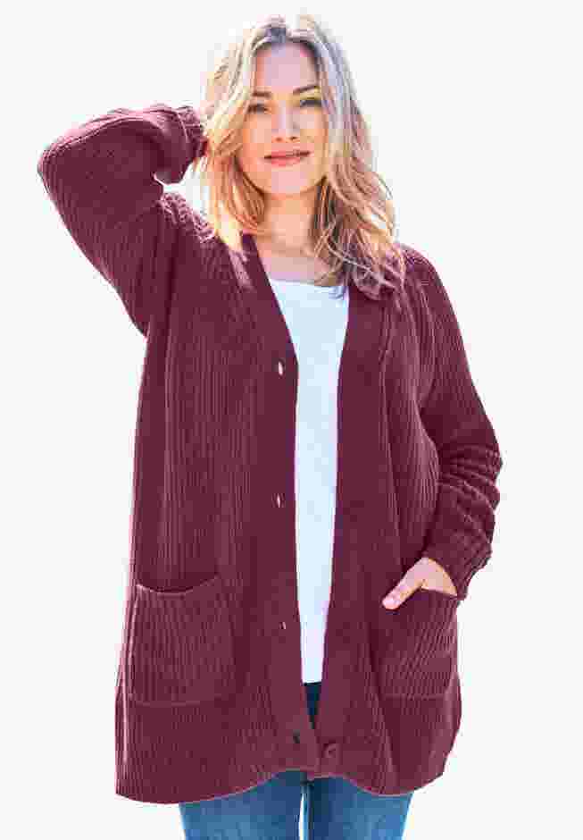 Button-Front Shaker Cardigan image number 0