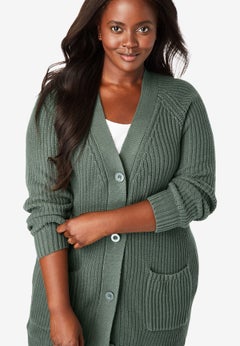 Shaker Button-Front Cardigan Sweater