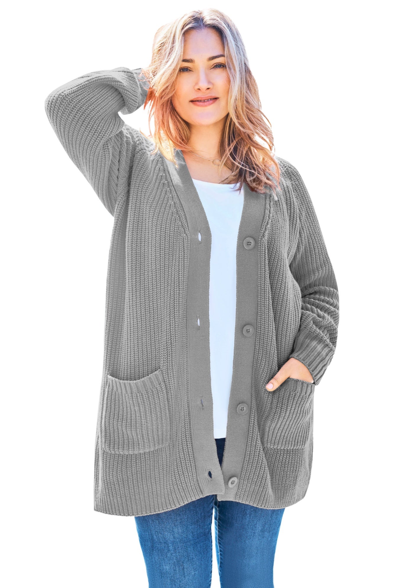 Shaker Button-Front Cardigan Sweater image number 0