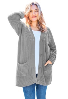 Shaker Button-Front Cardigan Sweater
