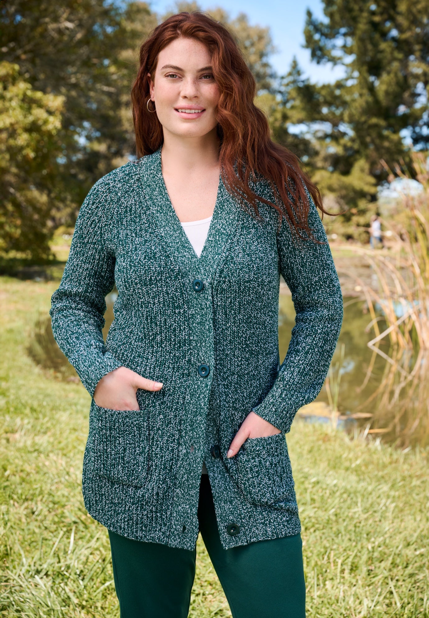 Shaker Button-Front Cardigan Sweater image number 0
