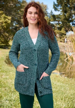Shaker Button-Front Cardigan Sweater