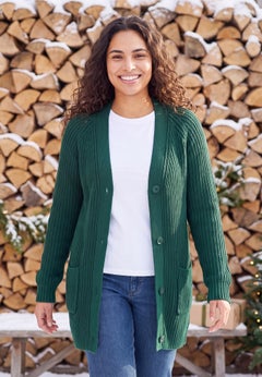 Shaker Button-Front Cardigan Sweater