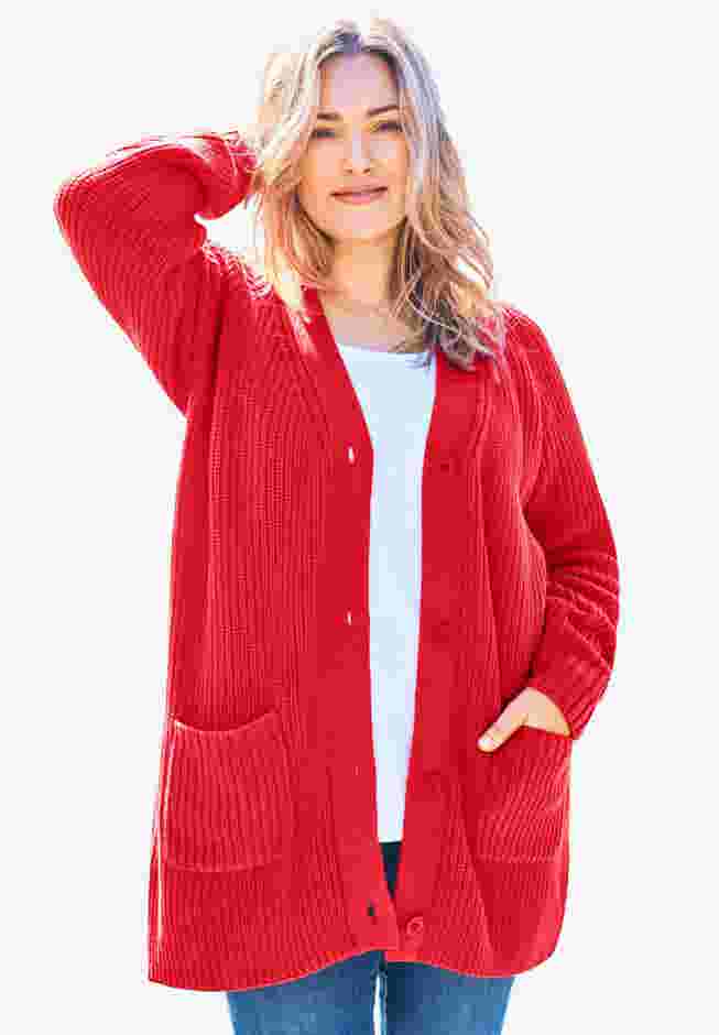 Button-Front Shaker Cardigan image number 0