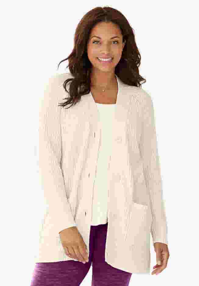 Button-Front Shaker Cardigan image number 0