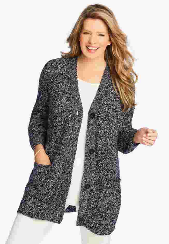 Button-Front Shaker Cardigan image number 0