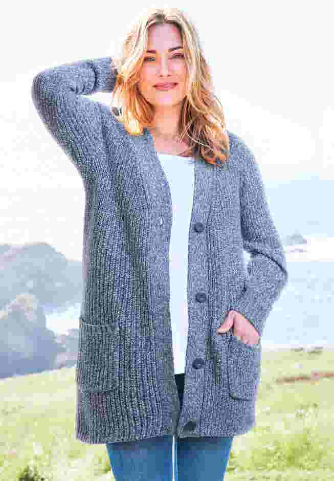 Button-Front Shaker Cardigan image number 0