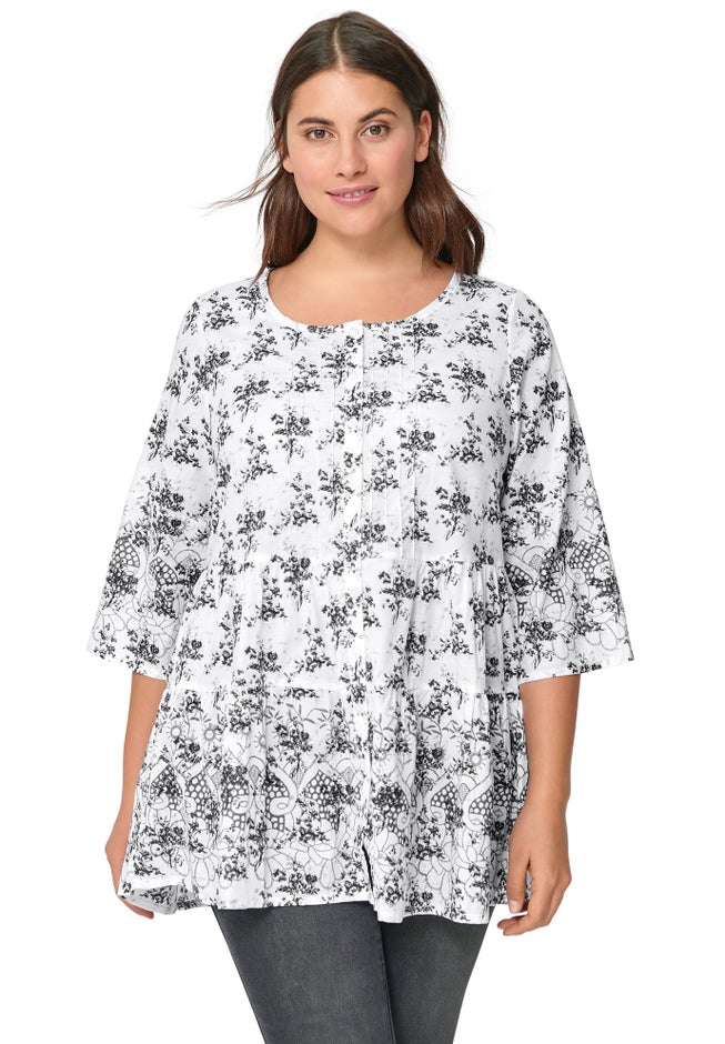 Tiered Floral 3/4 Sleeve Tunic image number 0