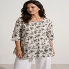 100% Cotton Cambric Three-Quarter Sleeve Tiered Flounce Scoopneck Tunic image number null