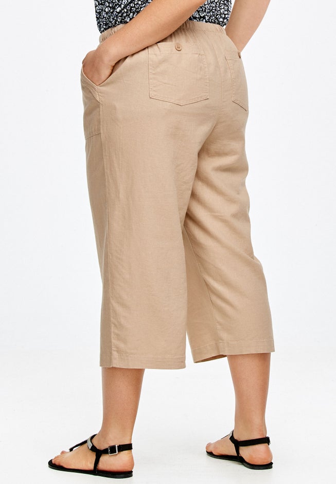 Linen-Blend Drawstring Capris image number 1