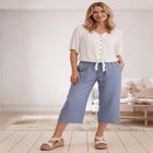 Linen-Blend Drawstring Elastic Waist Relaxed Fit Capris image number null