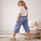 Linen-Blend Drawstring Elastic Waist Relaxed Fit Capris image number null