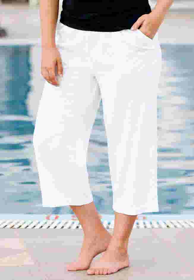 Linen-Blend Drawstring Capris image number 1