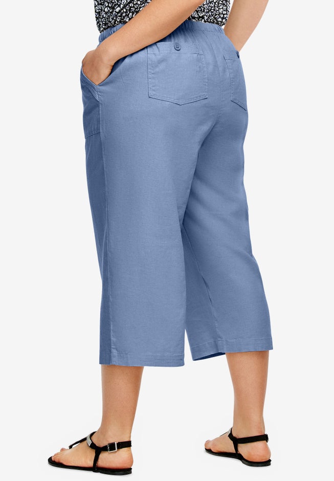 Linen-Blend Drawstring Capris image number 1