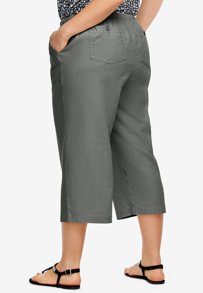 Linen-Blend Drawstring Capris image number 1