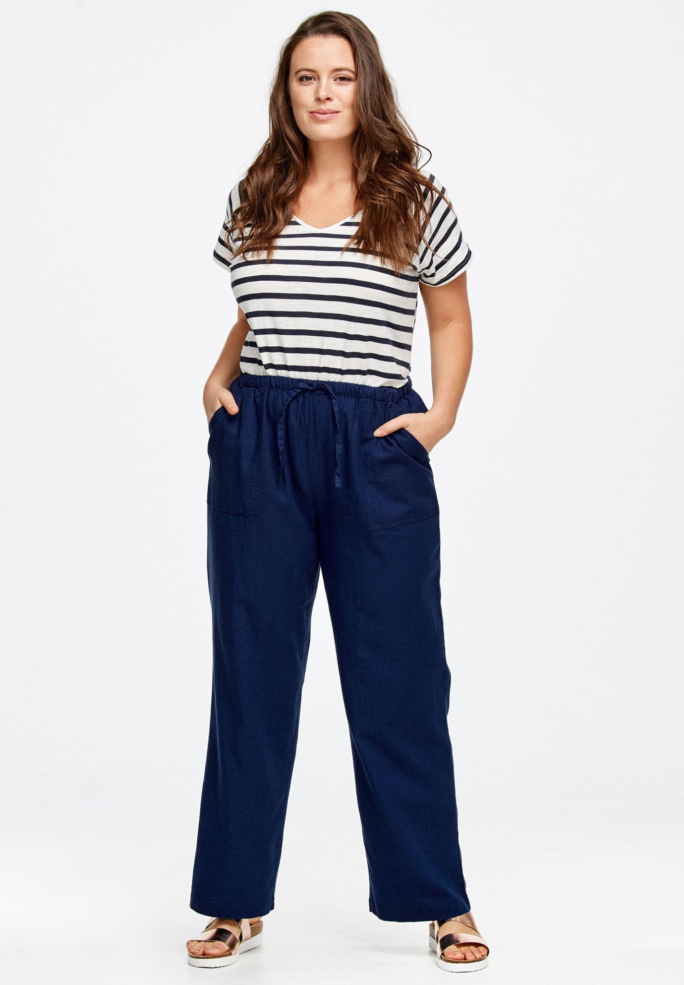 Linen-Blend Drawstring Pants image number 1