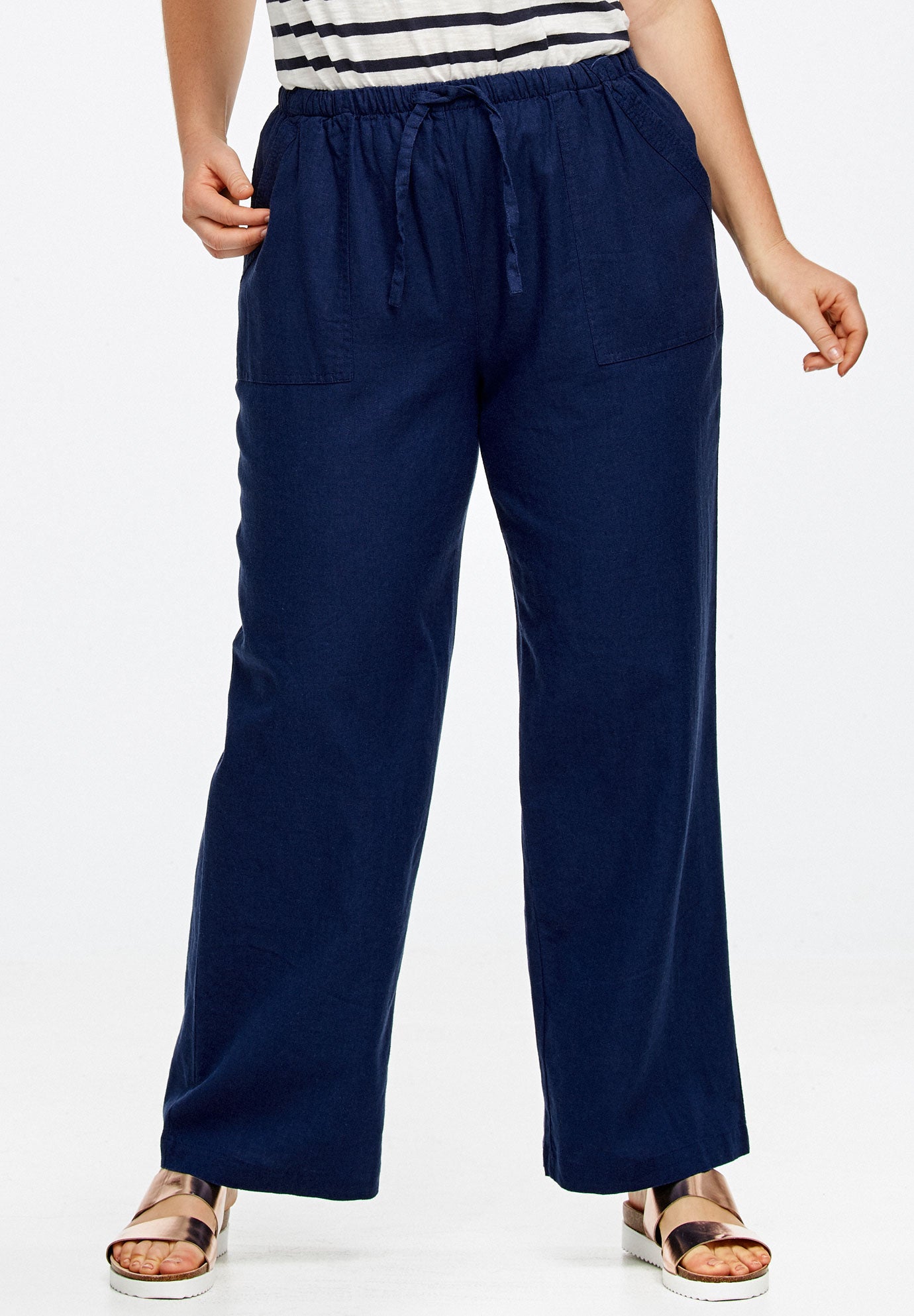 Linen-Blend Drawstring Pants image number 0