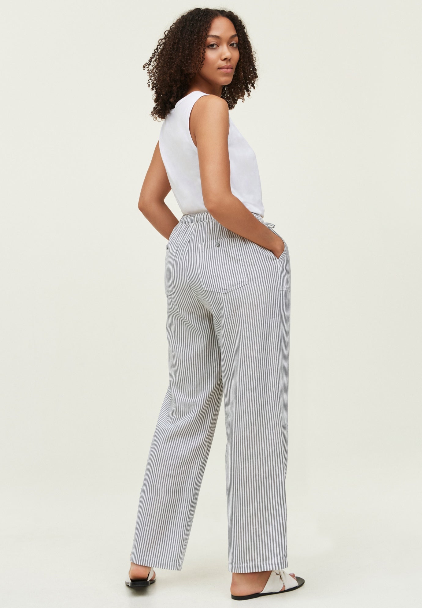 Linen-Blend Drawstring Elastic Waist Pants image number 1
