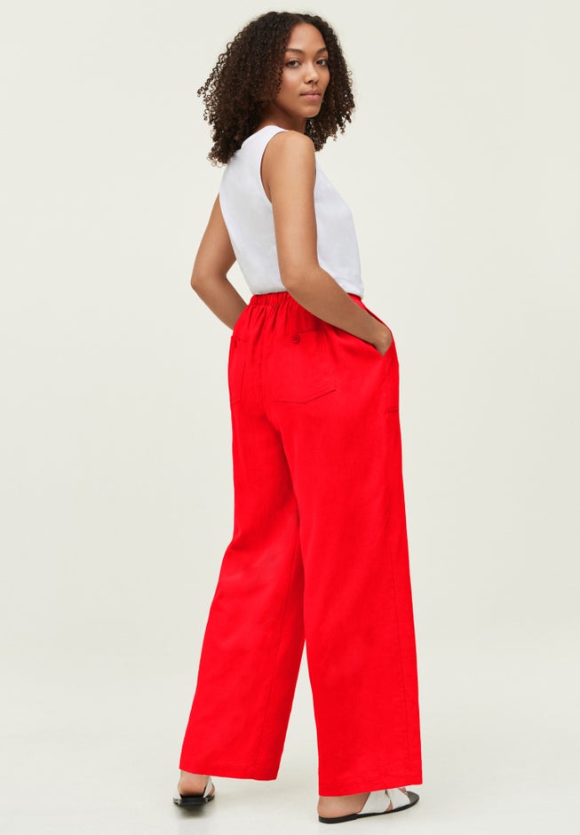 Linen-Blend Drawstring Elastic Waist Pants image number 1