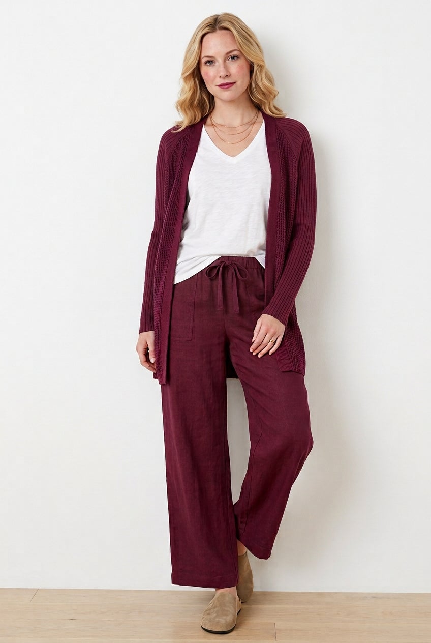 Linen-Blend Elastic Waist Drawstring Relaxed Pant image number 8