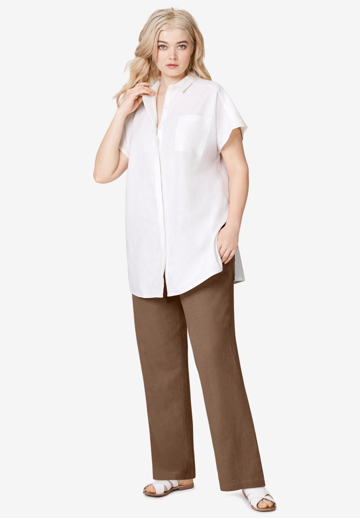 Linen-Blend Drawstring Pants image number 0