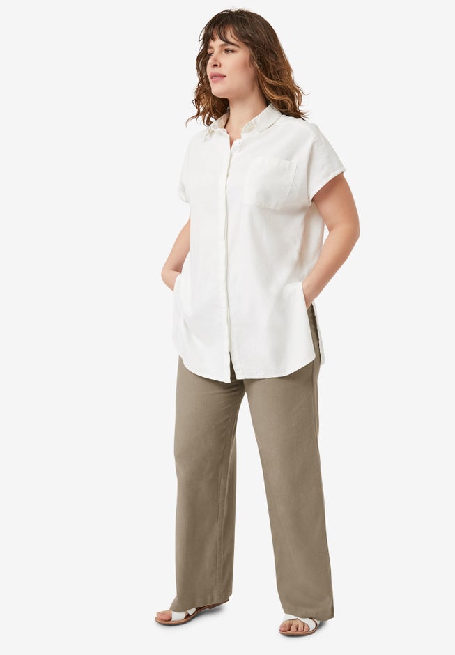 Linen-Blend Drawstring Pants image number 0