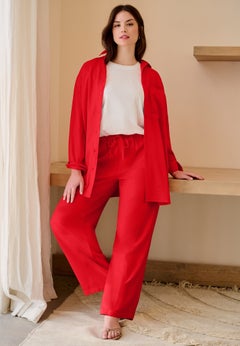 Linen-Blend Elastic Waist Drawstring Relaxed Pant
