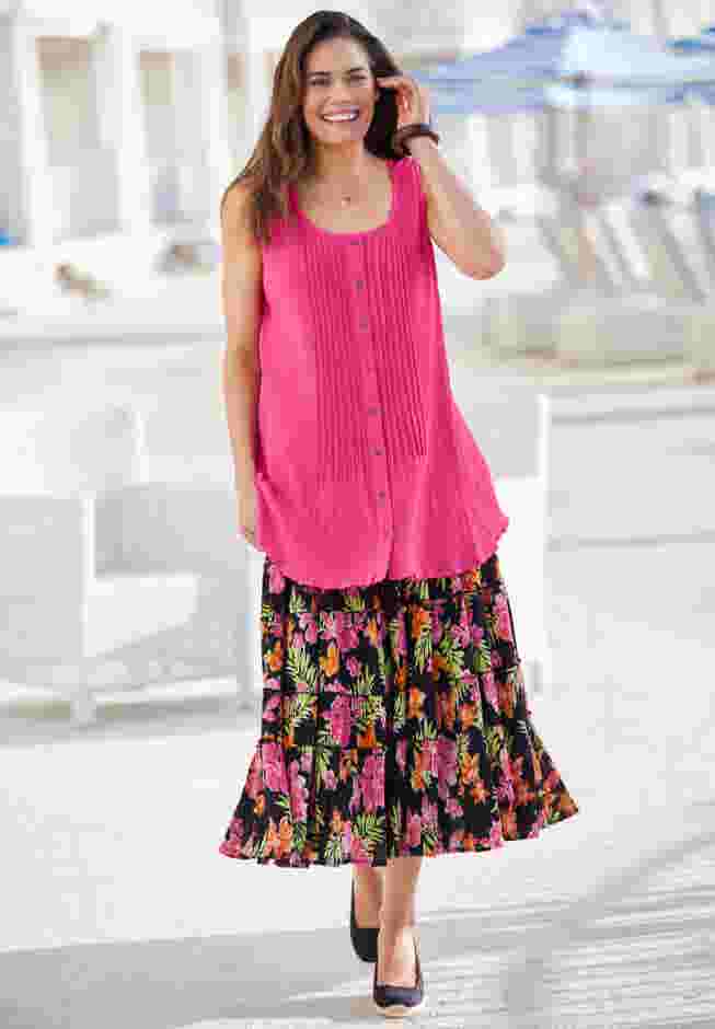 Sleeveless Pintuck Gauze Shirt image number 3
