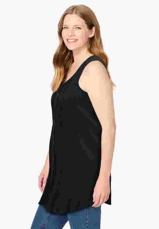 Sleeveless Pintuck Gauze Shirt image number 2