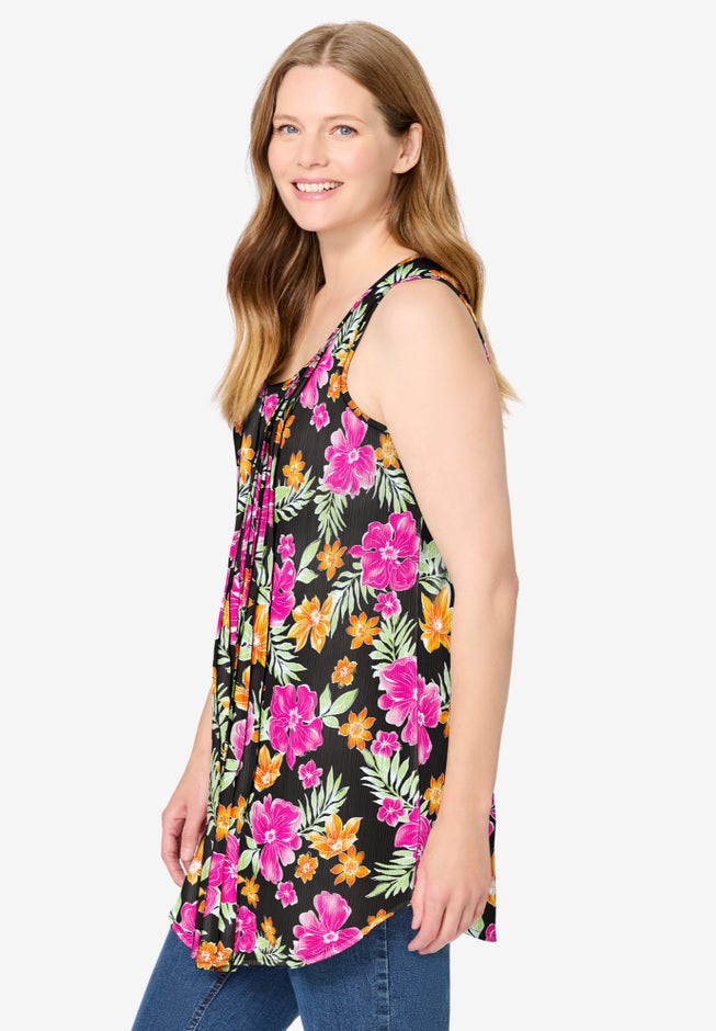 Sleeveless Pintuck Gauze Shirt image number 2