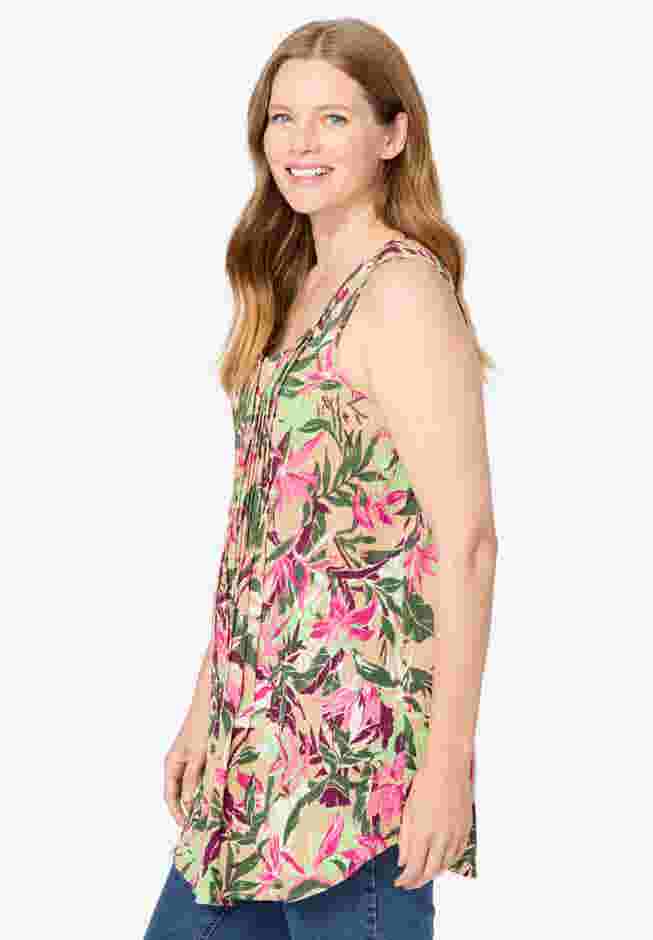 Sleeveless Pintuck Gauze Shirt image number 2