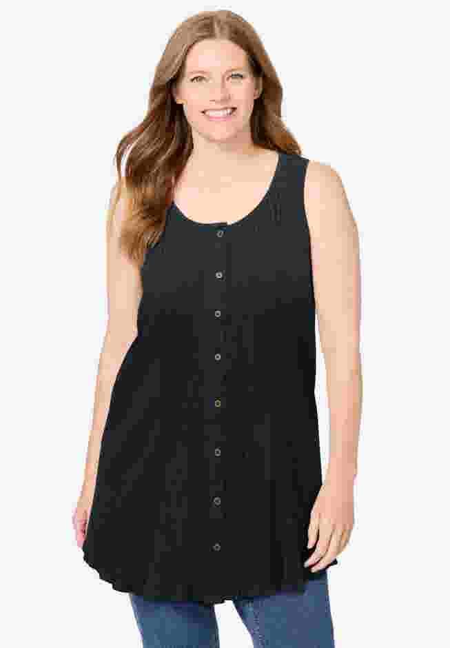 Sleeveless Pintuck Gauze Shirt image number 0