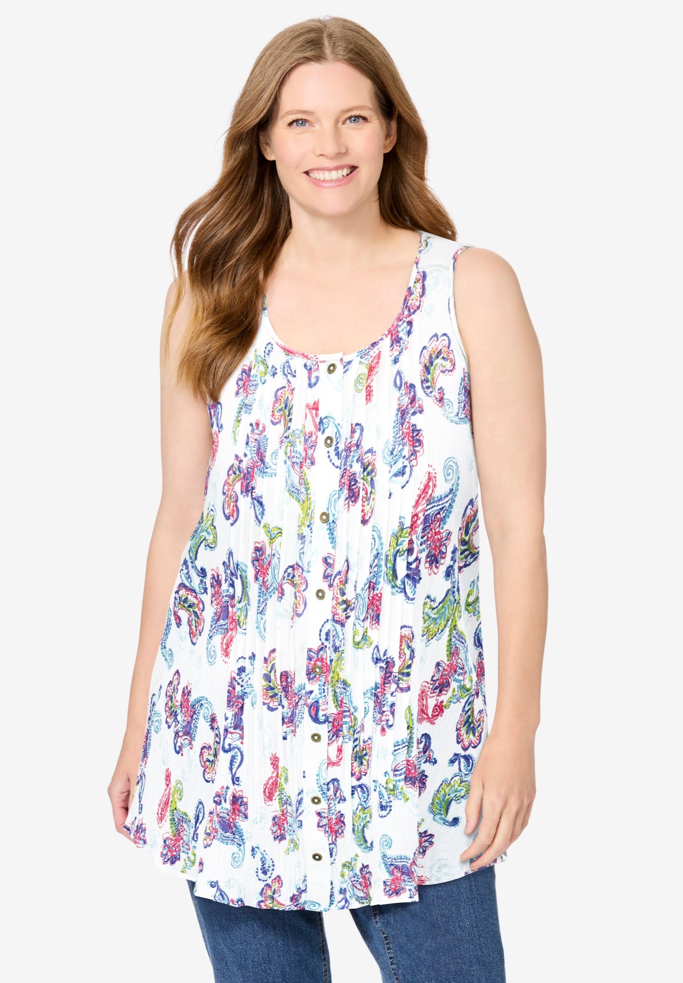 Sleeveless Pintuck Gauze Shirt image number 0