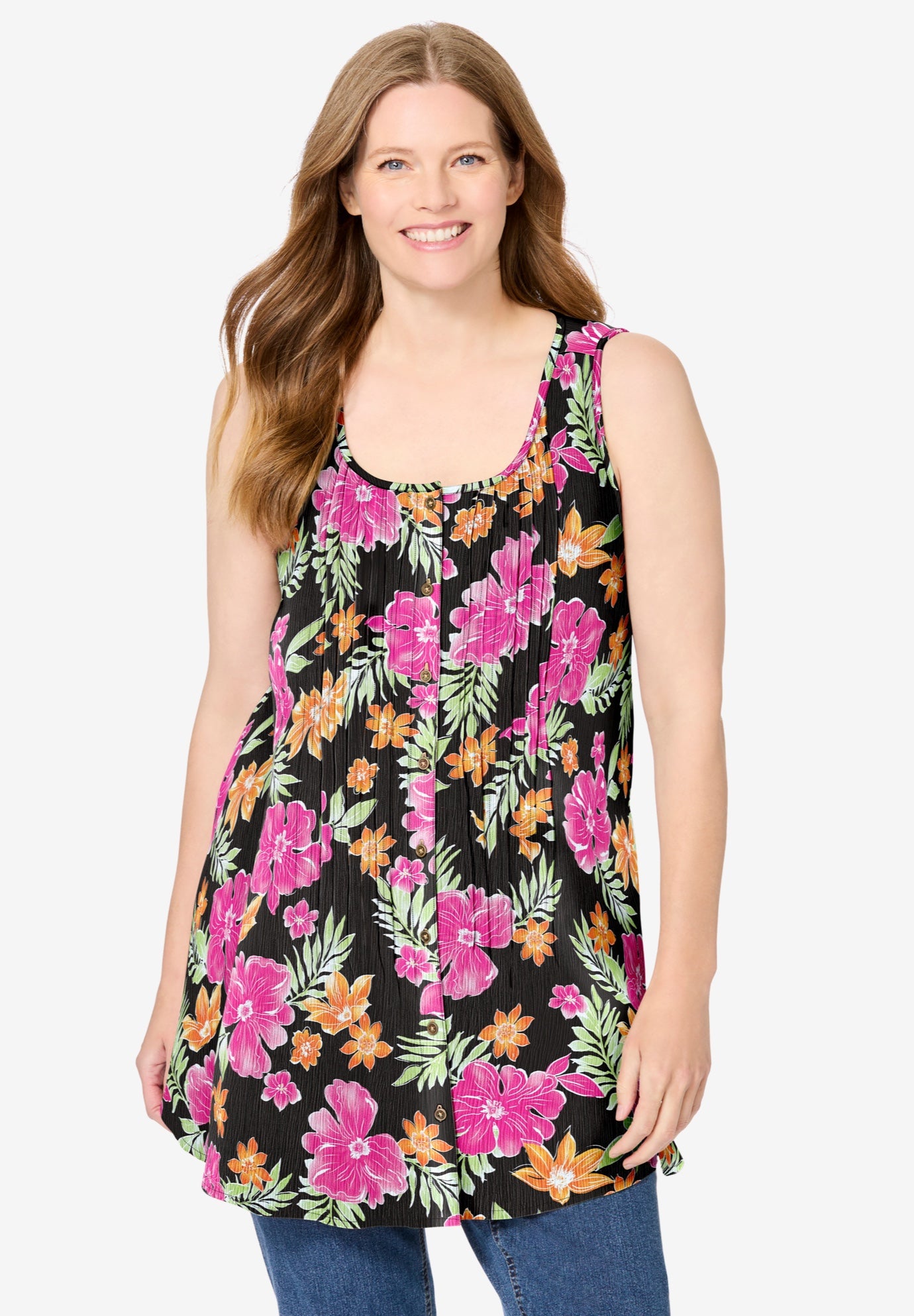 Sleeveless Pintuck Gauze Shirt image number 0