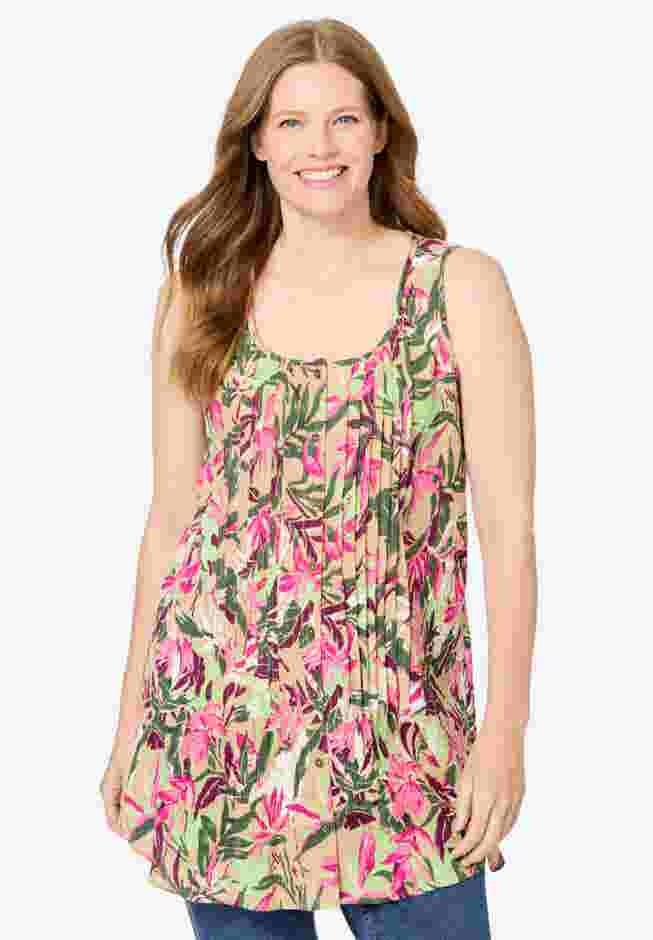 Sleeveless Pintuck Gauze Shirt image number 0