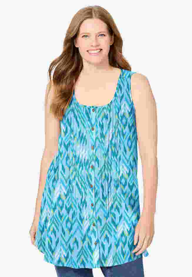Sleeveless Pintuck Gauze Shirt image number 0