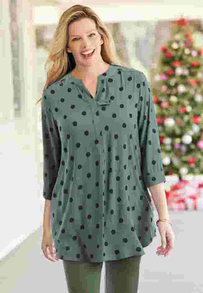 Rayon 7-Day Three-Quarter Sleeve Tab-Front Tunic image number 7