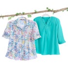 Rayon 7-Day Three-Quarter Sleeve Tab-Front Tunic image number null