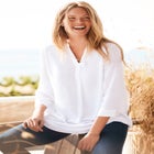 Rayon 7-Day Three-Quarter Sleeve Tab-Front Tunic image number null