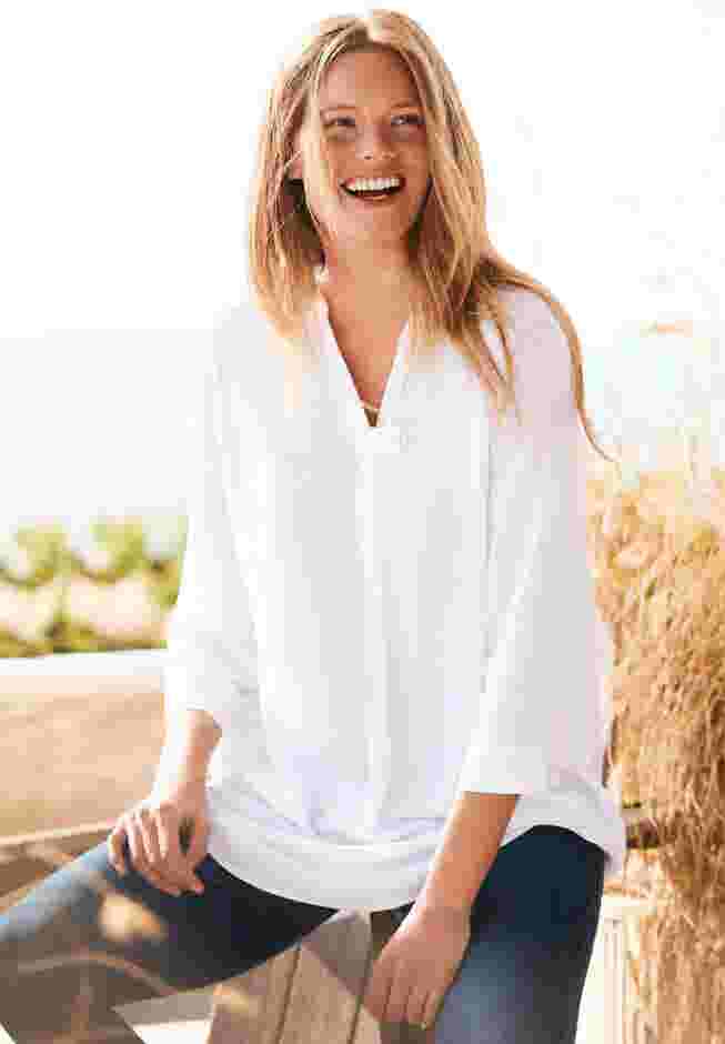 Rayon 7-Day Three-Quarter Sleeve Tab-Front Tunic image number 0