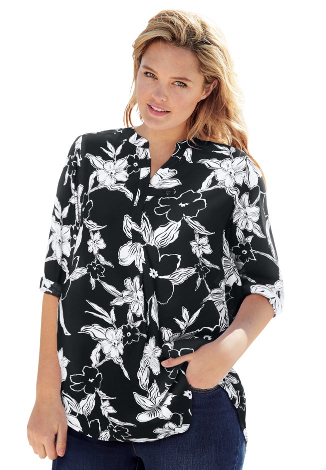 Rayon Three-Quarter Sleeve Effortless Tab-front Blouse image number 1