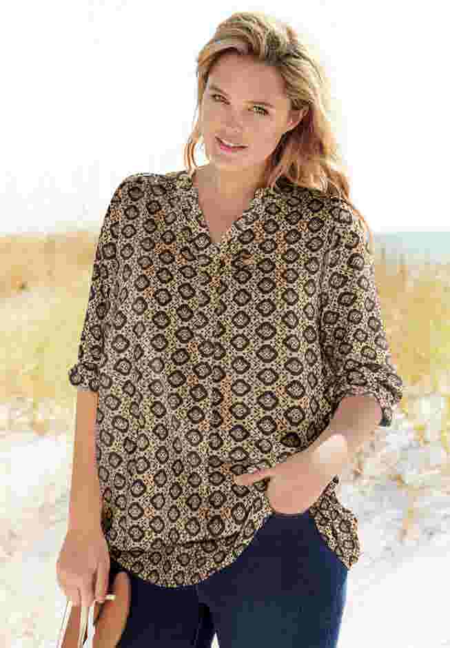 Rayon 7-Day Three-Quarter Sleeve Tab-Front Tunic image number 4