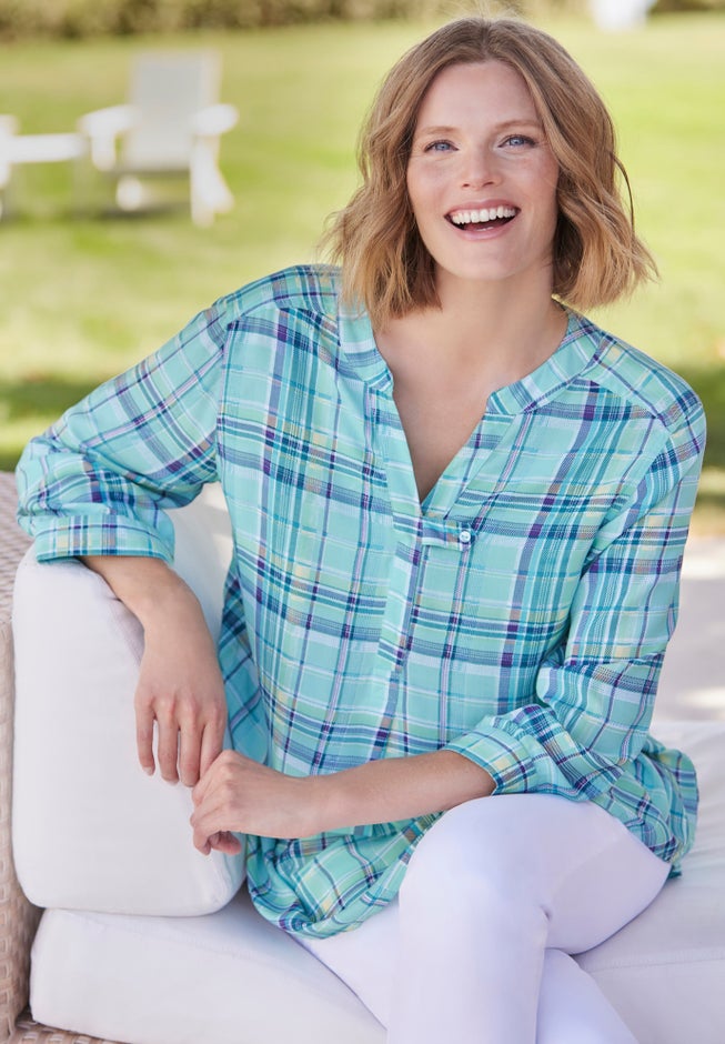 Rayon 7-Day Three-Quarter Sleeve Tab-Front Tunic image number 5