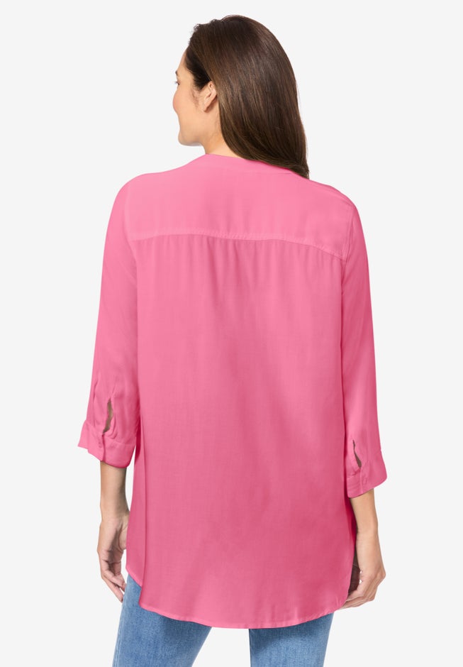 Rayon 7-Day Three-Quarter Sleeve Tab-Front Tunic image number 1