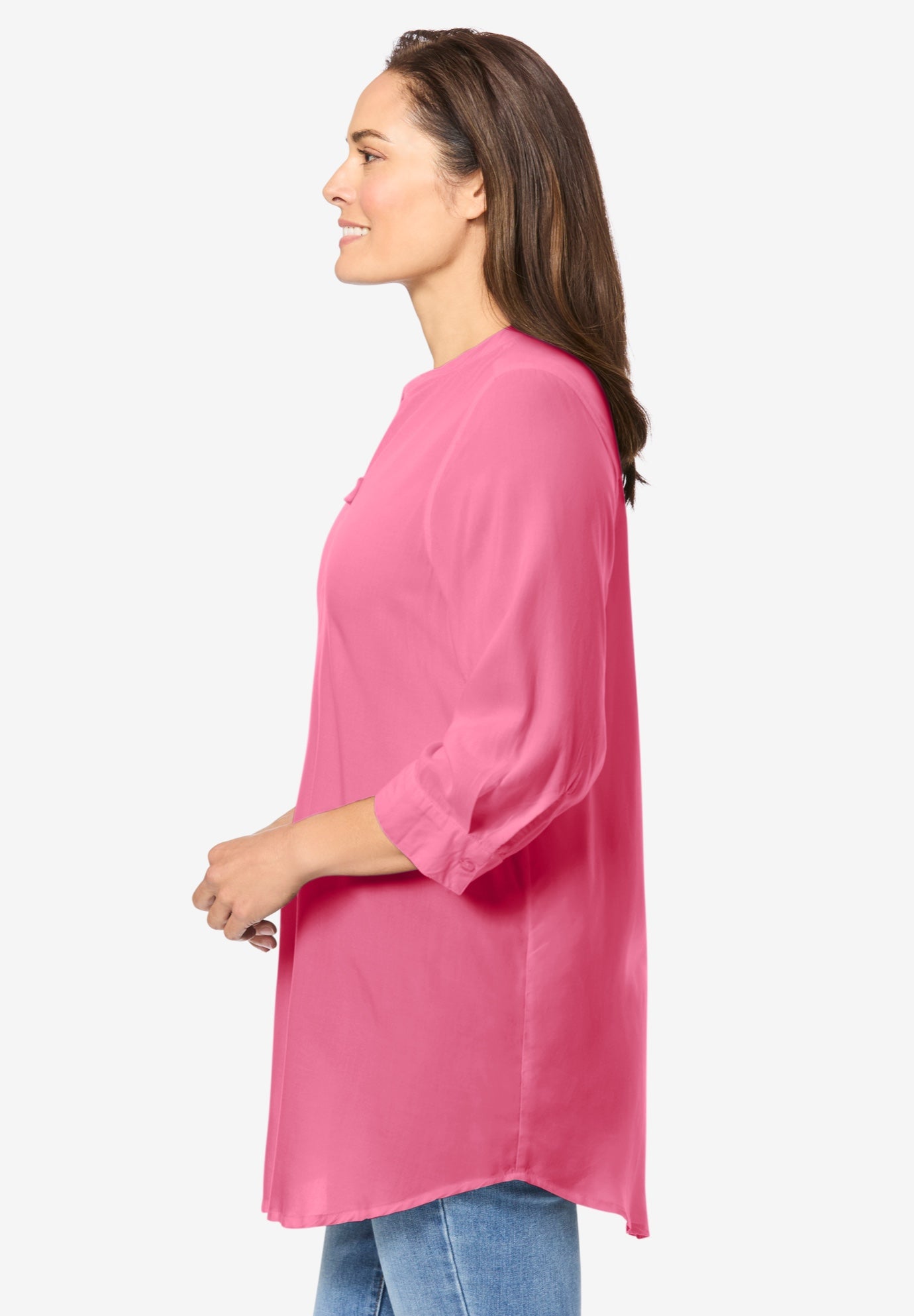 Rayon 7-Day Three-Quarter Sleeve Tab-Front Tunic image number 2